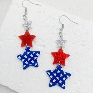 American Flag & Star Printed Acrylic Five-Pointed Star Earrings
